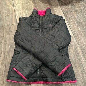 Black/pink North Face jacket reversible girls medium